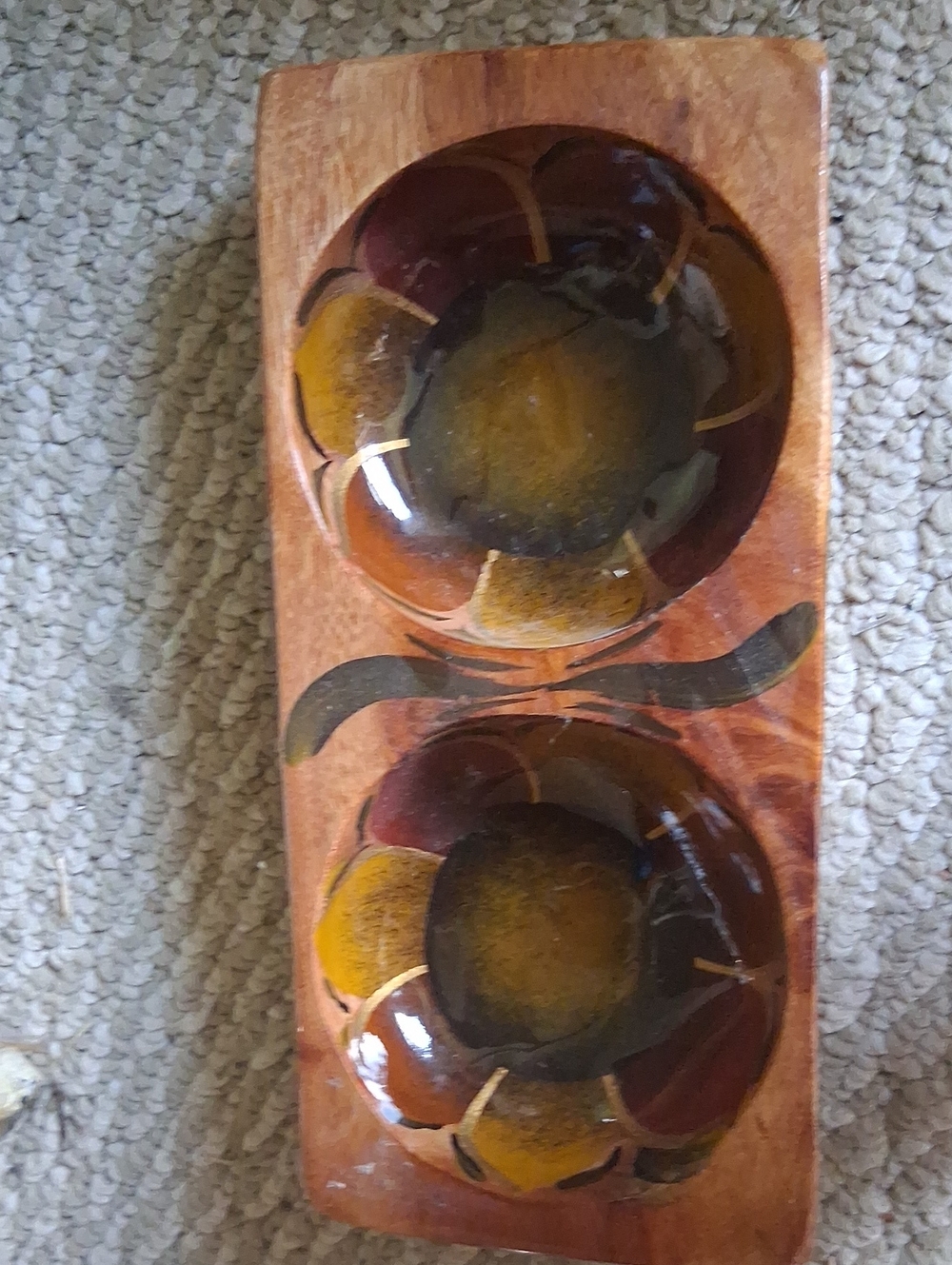 Mexican Hand-Painted Wooden Double Bowl Dips